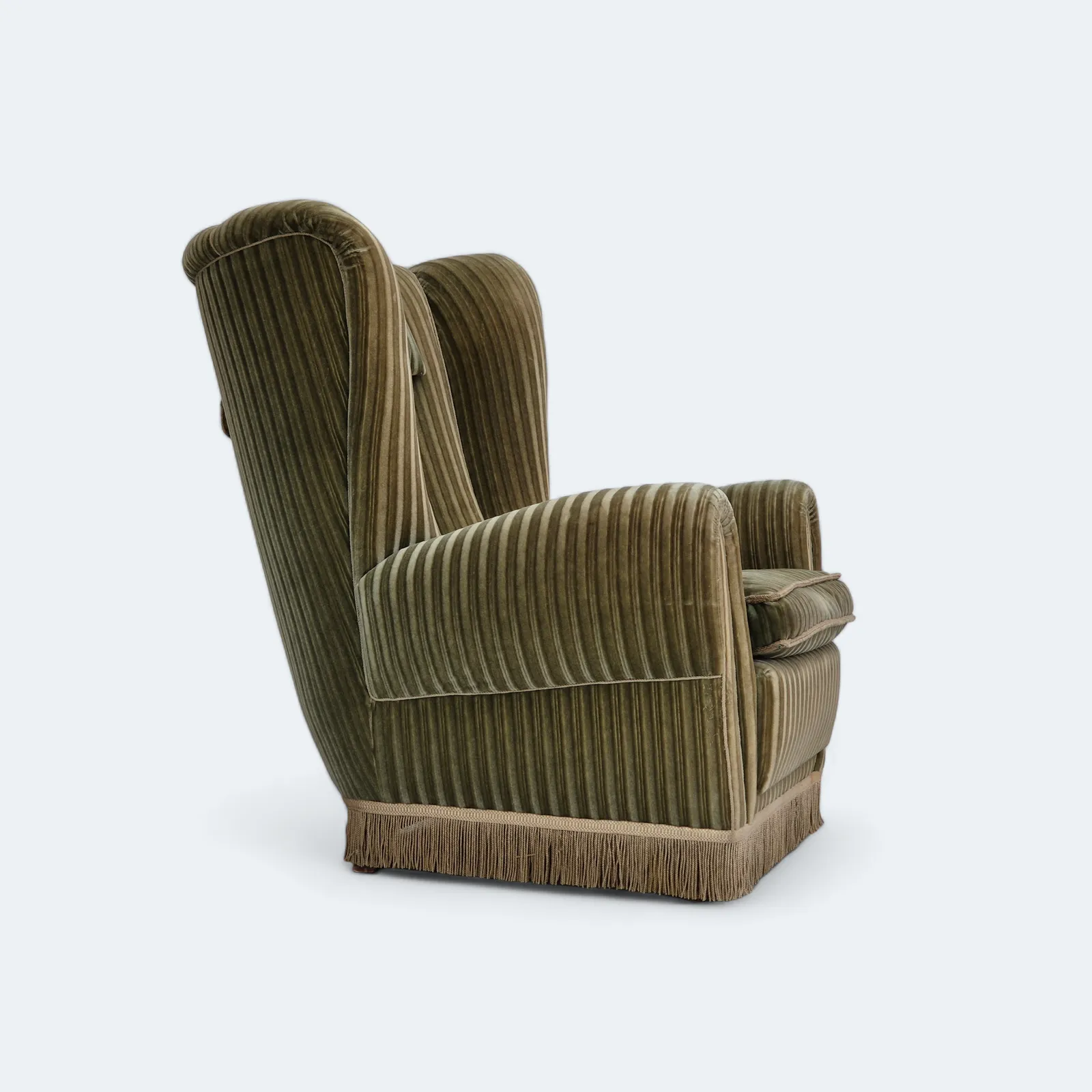 1960s, Danish Highback Relax Armchair, Original Condition, Green Furniture Velour.