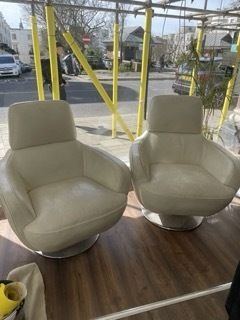 photo for sale Cream Leather 60s Retro Design Swivel Armchairs X 2