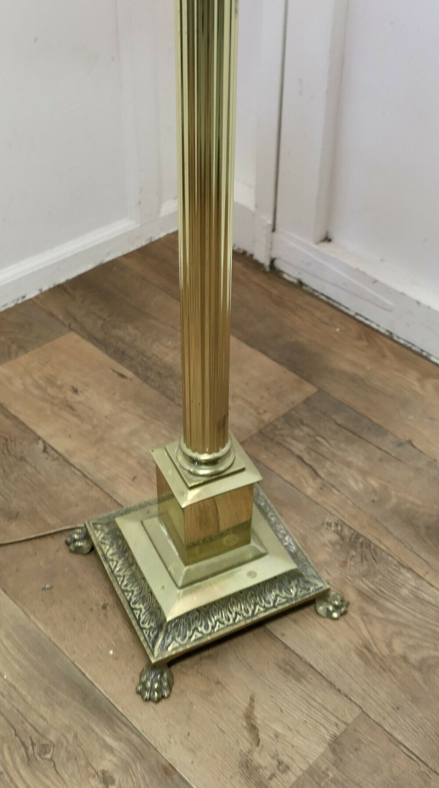 Brass Arts And Crafts Floor Lamp, Hand Made Shade photo vinterior