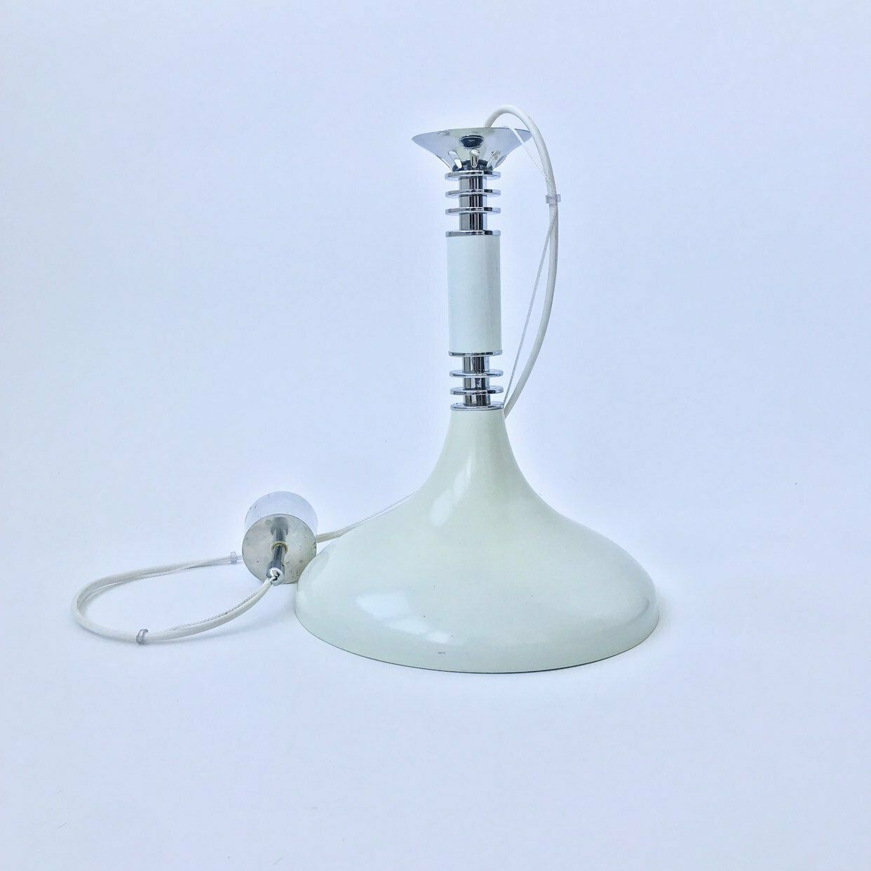 Vintage Space Age Pendant Lamp / Atomic Ceiling Light / White Space Age Ceiling Lamp / Vintage Trumpet Ceiling Light / 70's Yugoslavia photo vinterior