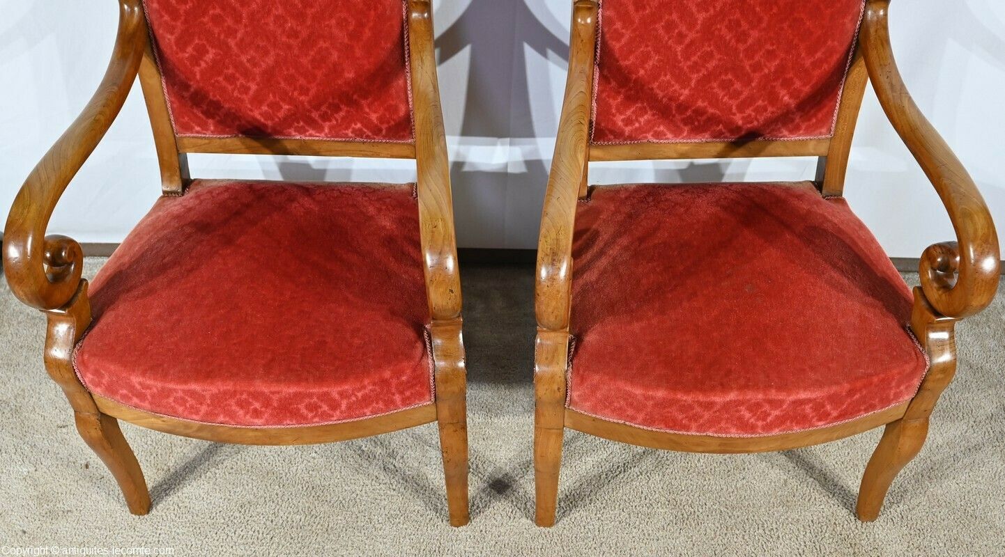 Pair Of Cherry Wood Armchairs, Louis Philippe Period – 1st Part 19th photo 1442.0