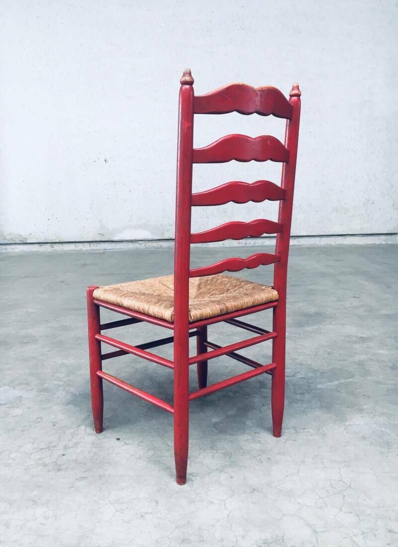 photo vinterior 1930's Rustic Red High Ladder Back Wood & Rush Chair Set