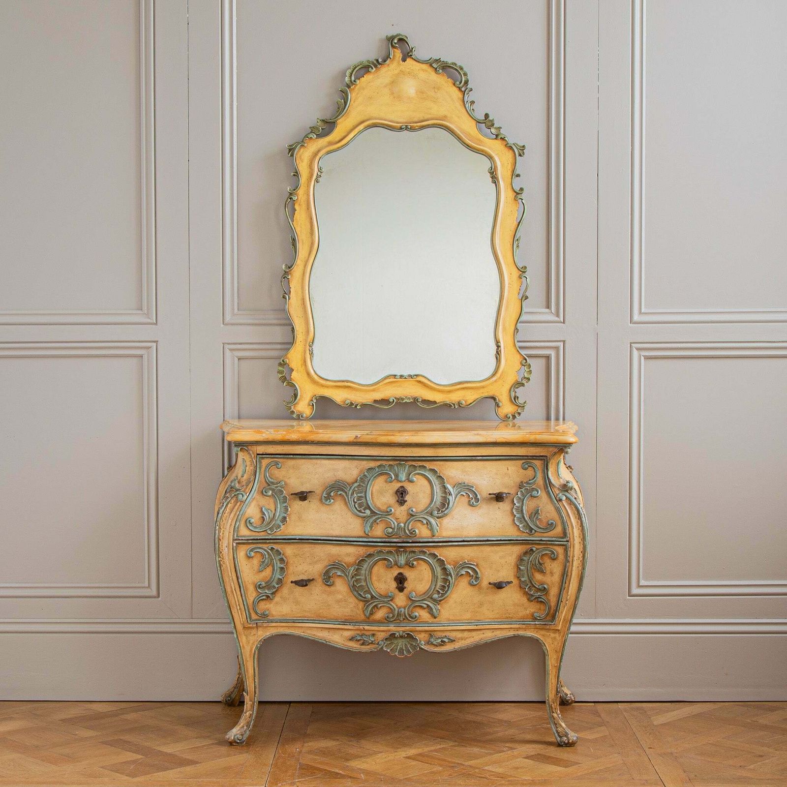 Italian Hand Painted Louis XV Style Bombe Chest, Circa Mid 1900's photo furniture