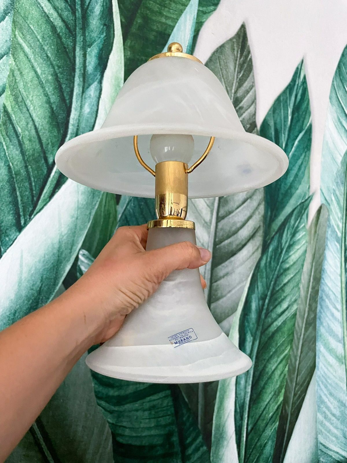 Large Vintage Murano Glass Mushroom Table Lamp Made In Italy/ 80’s Murano Glass Desk Lamp / Vintage Bedside Lamp / Mid Century Desk Lamp photo vintage