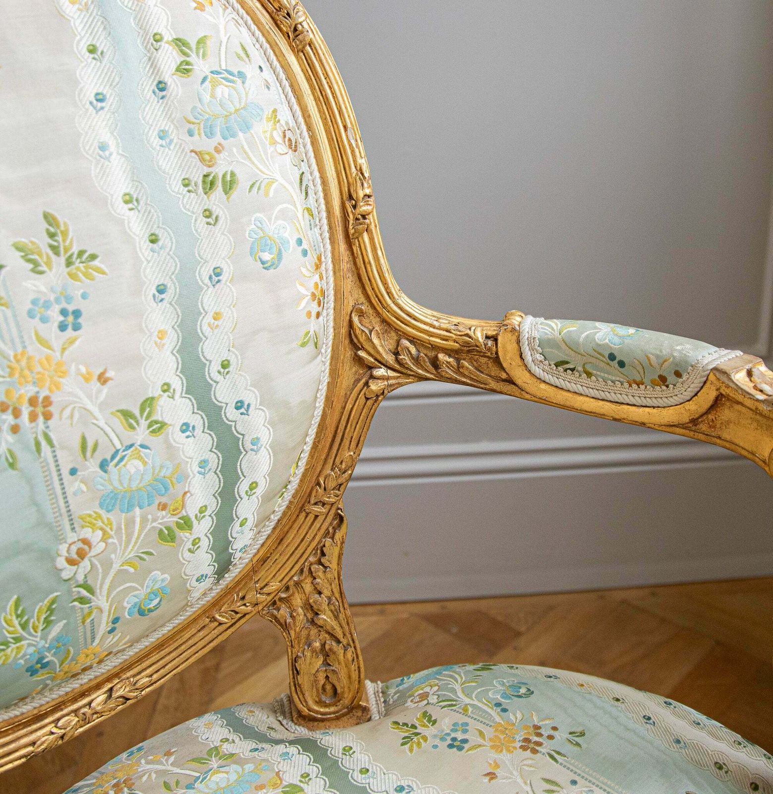 photo for sale French Louis XVI Style Giltwood Armchair & Foot Stool, Circa Late 1800's