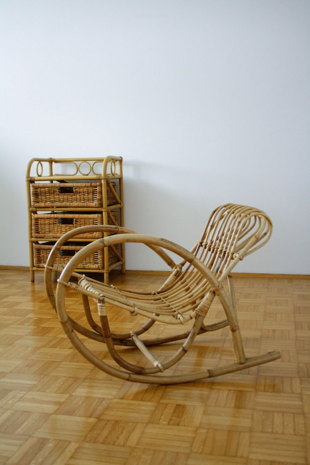 Vintage Franco Albini Kids Wicker Bamboo Rocking Chair / Children's Rattan Rocking Chair / 70s Italy / Mid Century Rattan Wicker Furniture