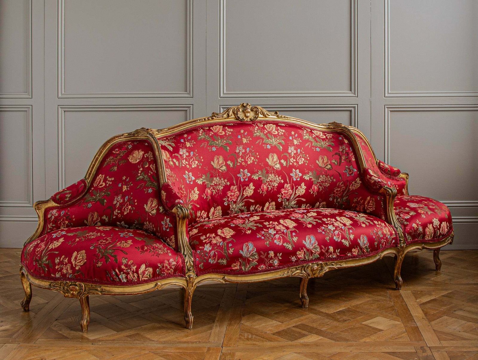 Talian Large Giltwood Lxv Style Confidente Sofa, Circa Late 1800's photo Furniture