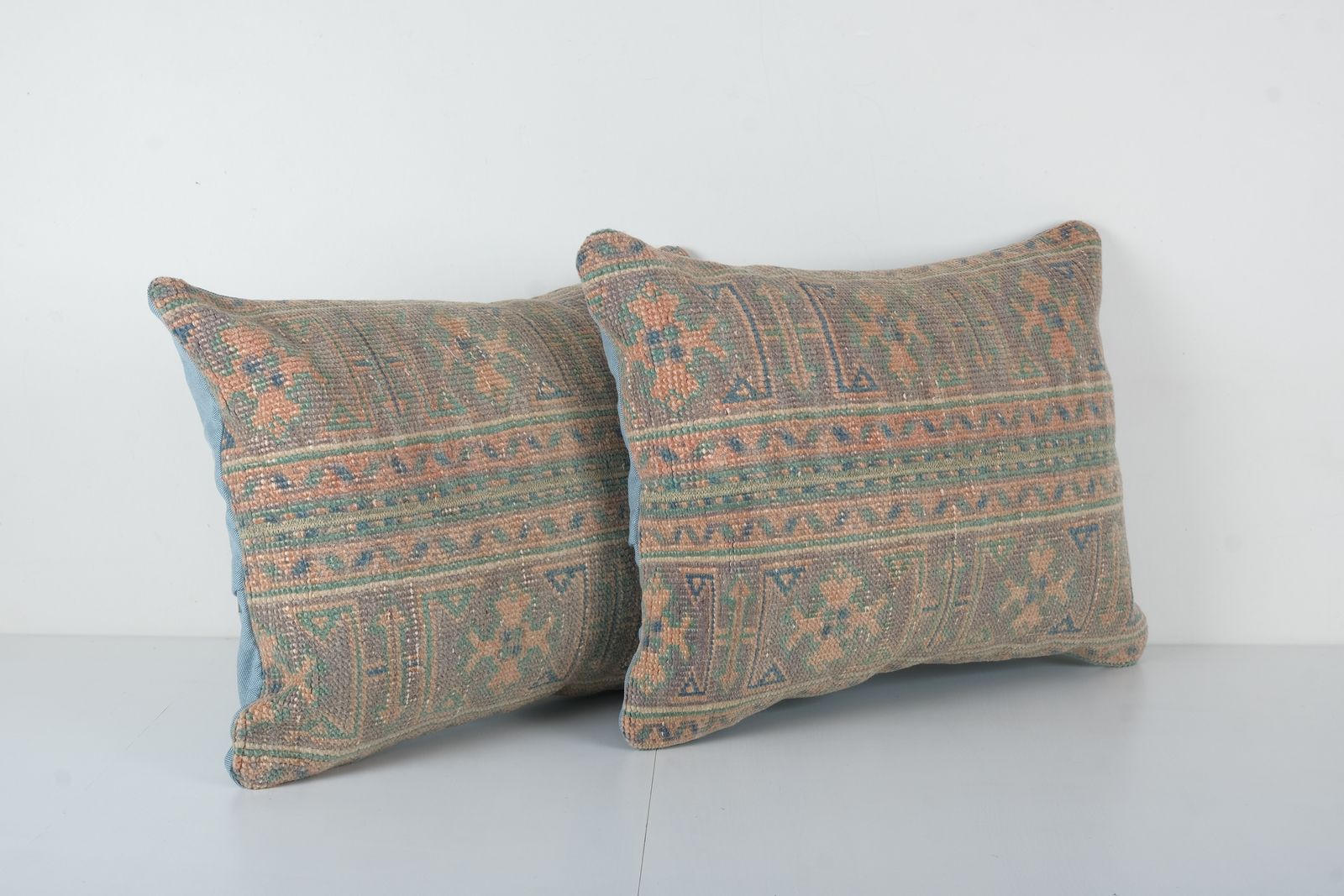 Tribal Wool Handmade Pair Lumbar Pillow Covers, Set Of Two Carpet Oblong Cover, Matching Tan And Brown Ethnic Cover photo Textiles