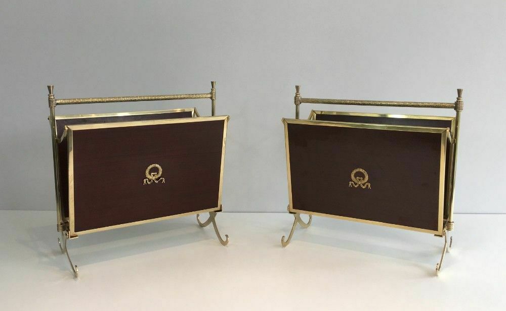 Pair Of Mahogany And Brass Magazine Racks. Jansen House photo for sale