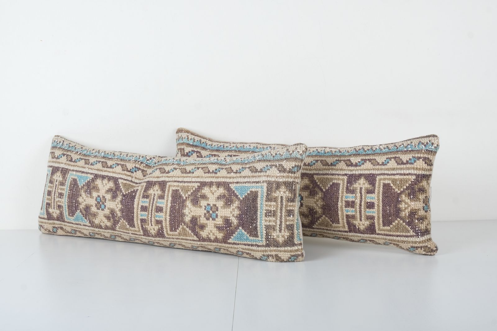 Set Of Two Anatolian Carpet Rug Pillow, Pair Vintage Handmade Lumbar Cover photo Textiles