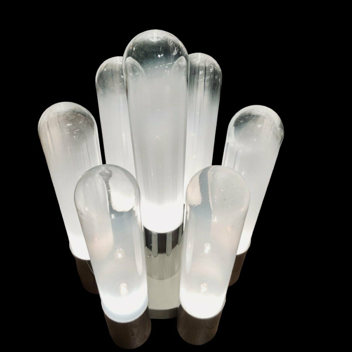 1970s Italian Table Lamp In Chrome And Opalescent Glass By Carlos Nazon photo vintage