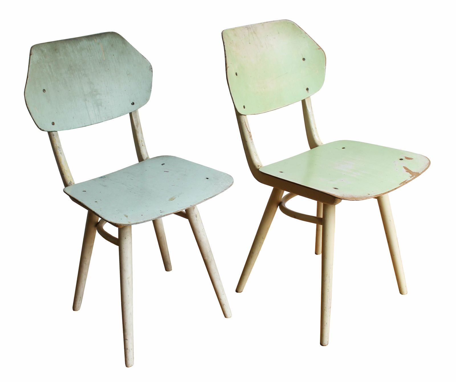 Pair Of Green And Blue 1960's Mid Century Modern Dining Chairs By Ton