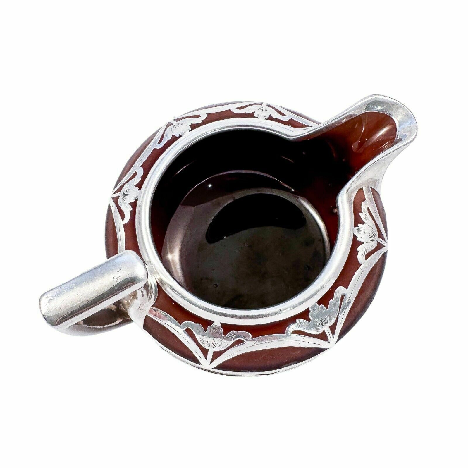 photo vintage Antique Art Nouveau Lenox Brown Teapot, Stand, Creamer; Sterling Silver Overlay