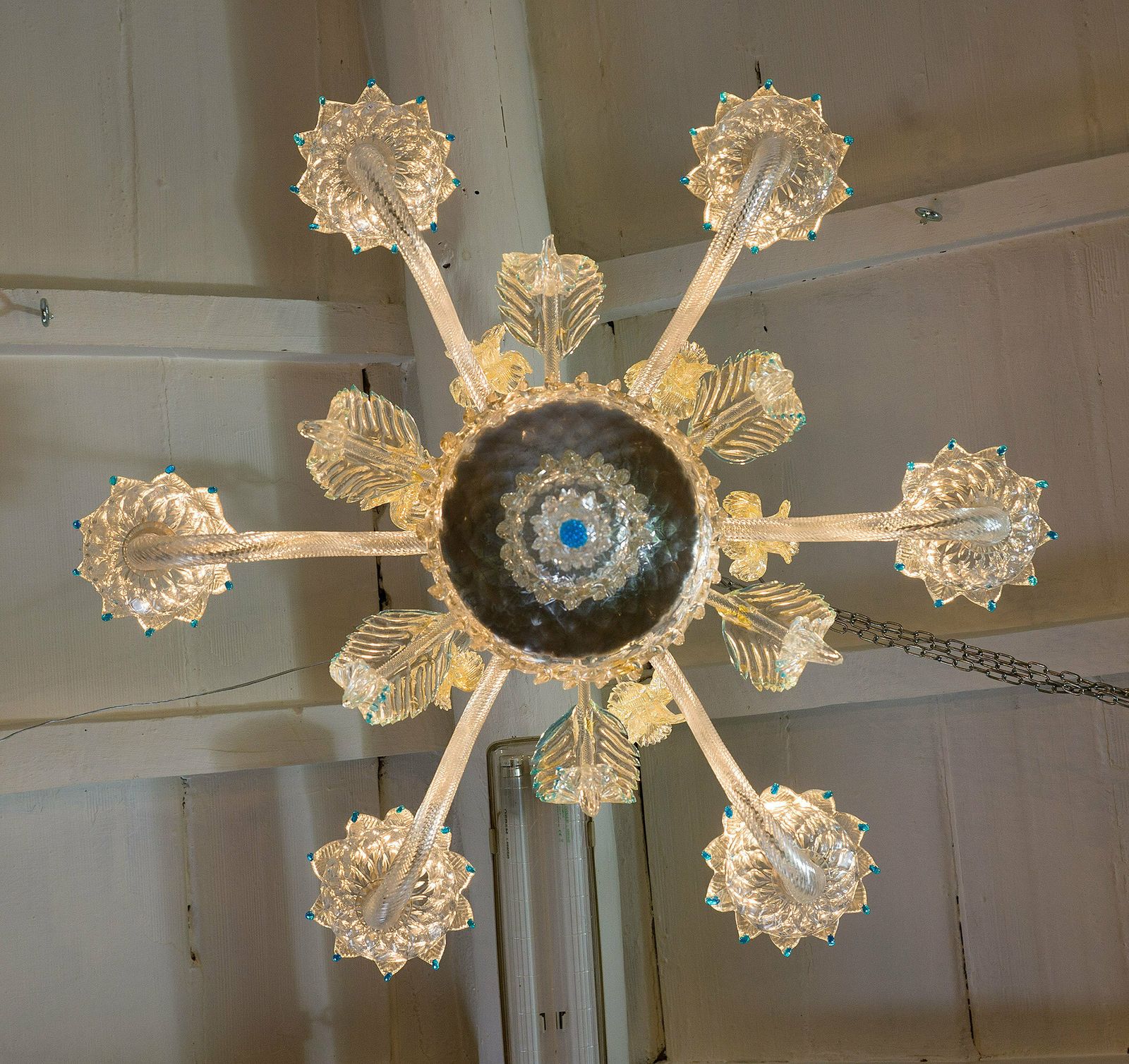 Murano Chandelier In Blown Glass, 6 Lights, Italy 40s, 50s photo for sale
