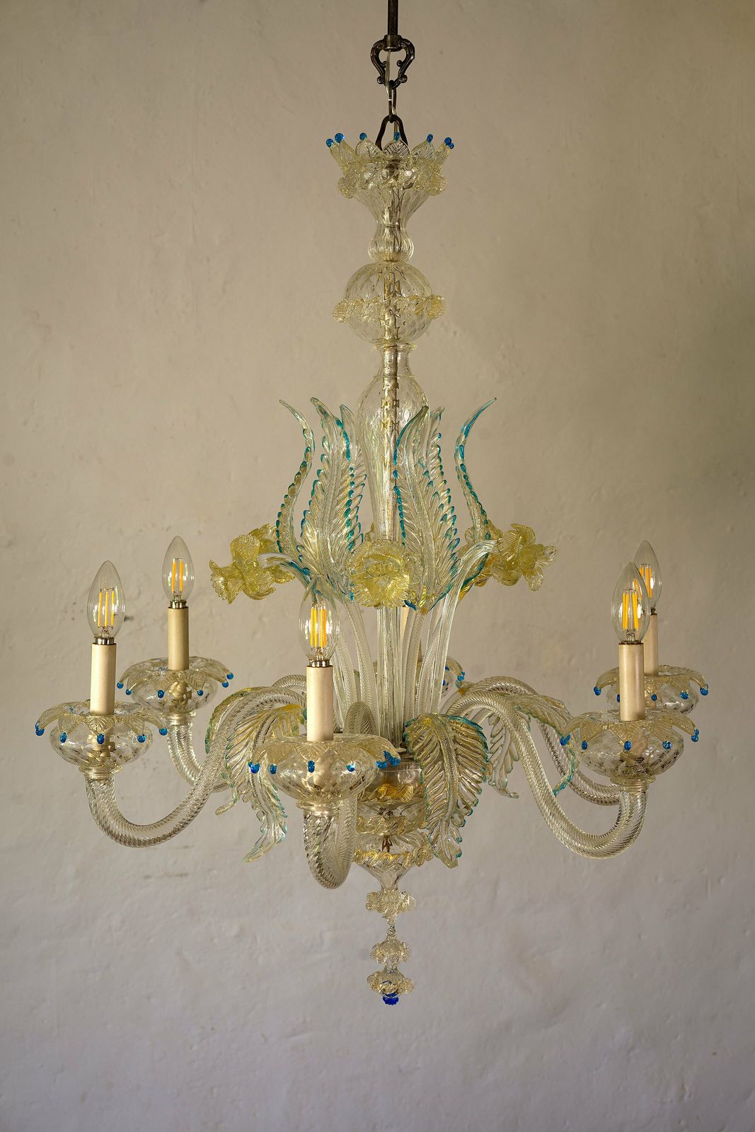 Lighting Murano Chandelier In Blown Glass, 6 Lights, Italy 40s, 50s photo