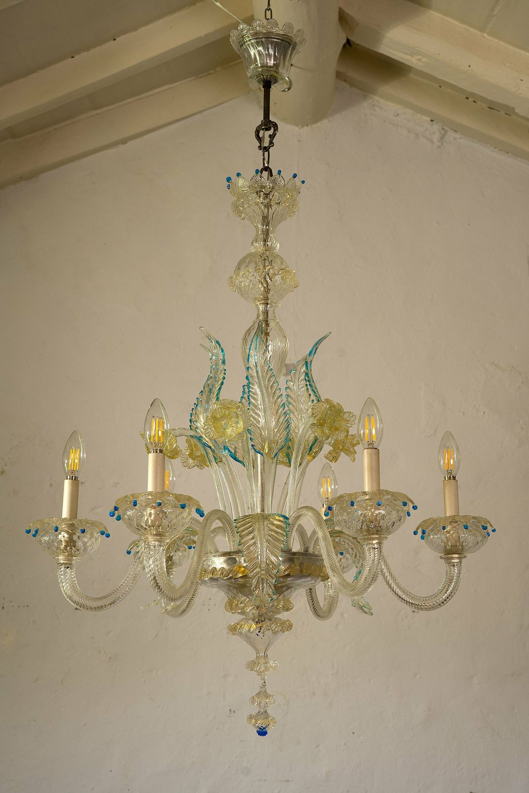 1390.0 Murano Chandelier In Blown Glass, 6 Lights, Italy 40s, 50s photo