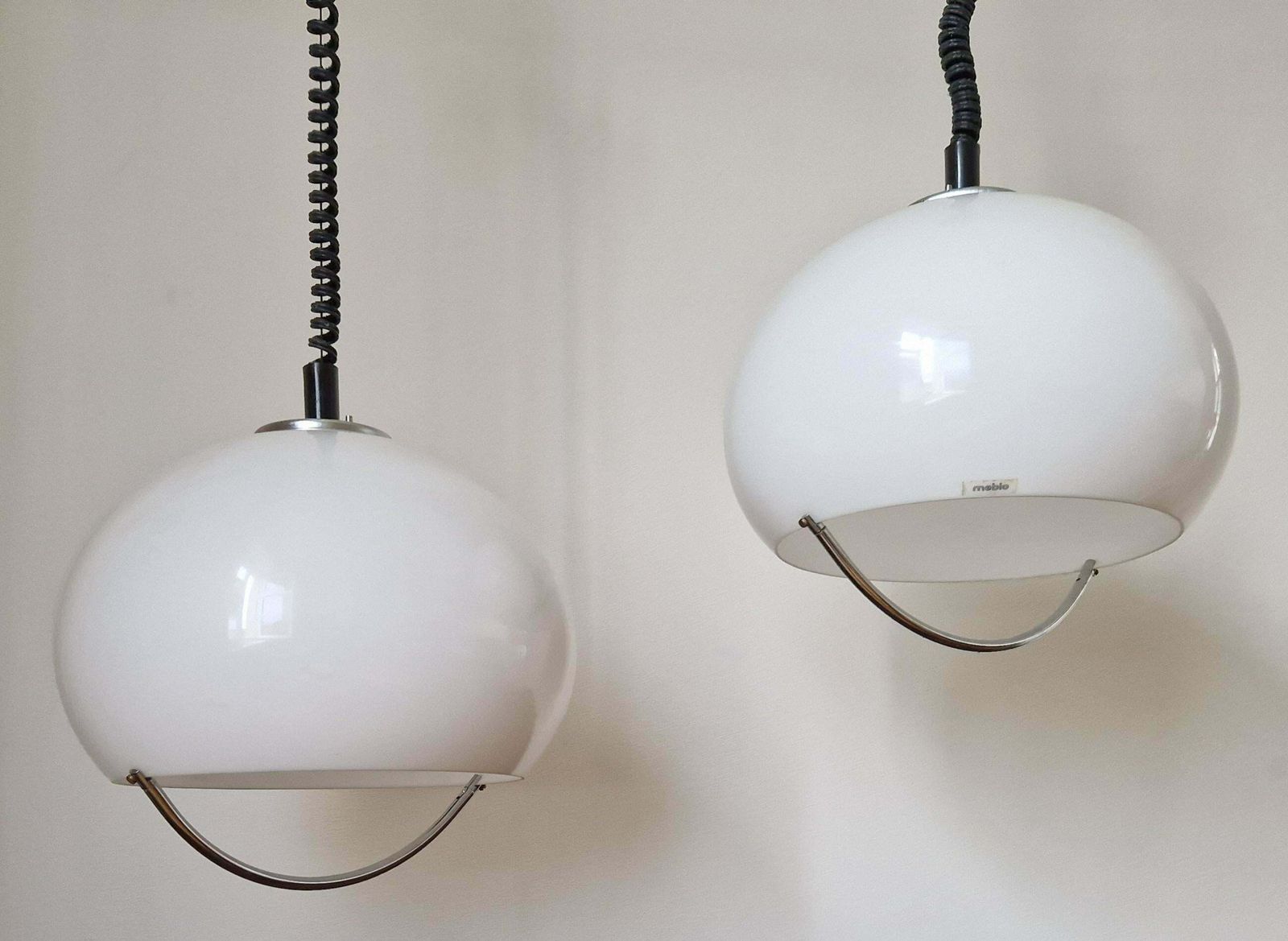 Set Of Two Midcentury Pendants Meblo, Harvey Guzzini, Space Age, Italy, 1970s photo furniture