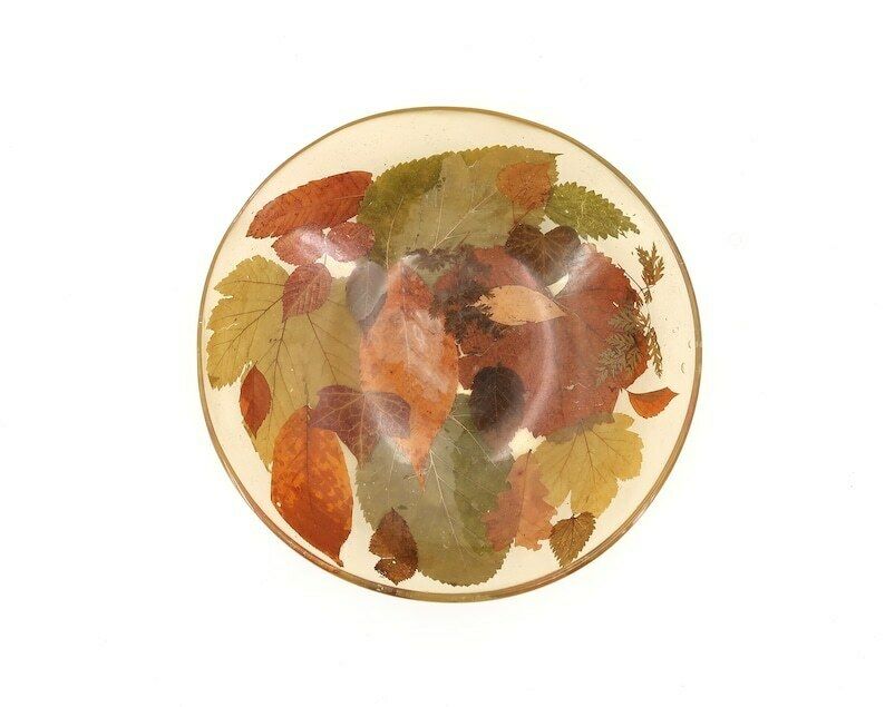 French Resin Centerpiece Or Large Dish Bowl With Tree Leaves, 1970s / Pierre Giraudon Style, Sculpture, Herbarium photo 279.0