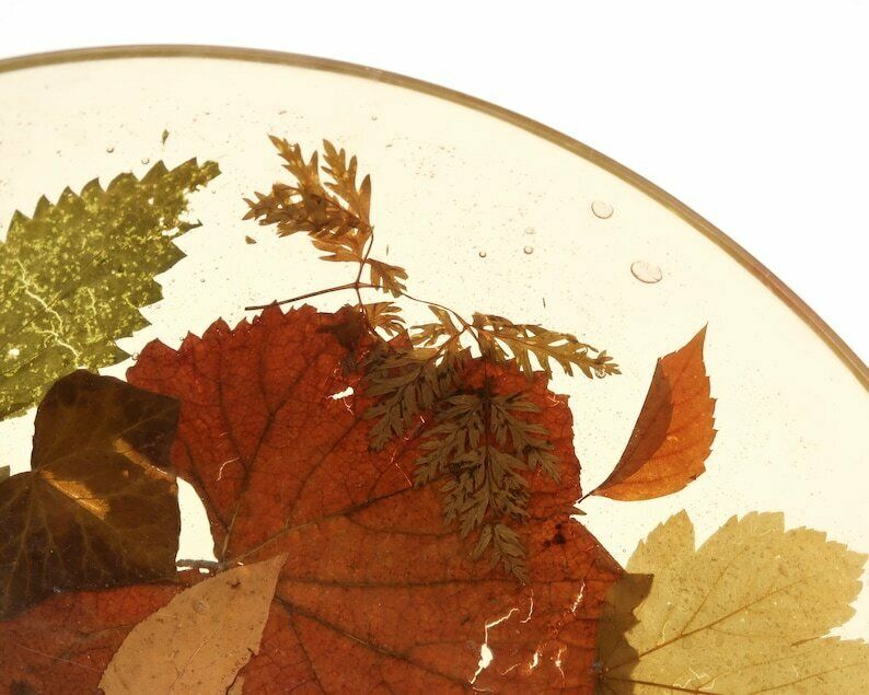 French Resin Centerpiece Or Large Dish Bowl With Tree Leaves, 1970s / Pierre Giraudon Style, Sculpture, Herbarium photo vinterior