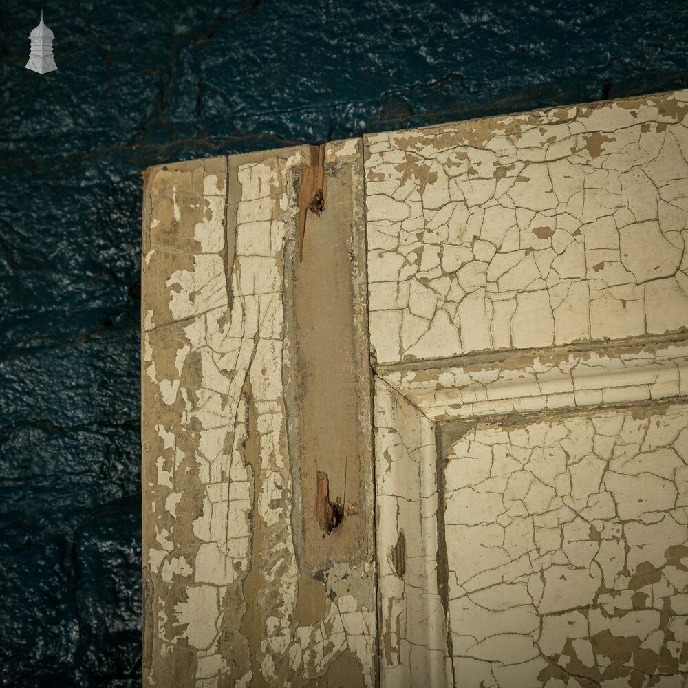 Pine Paneled Door, 6 Moulded Panel Distressed White Painted photo vintage