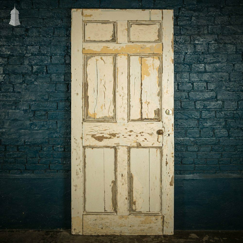 Home Fixtures Pine Paneled Door, 6 Moulded Panel Distressed White Painted photo