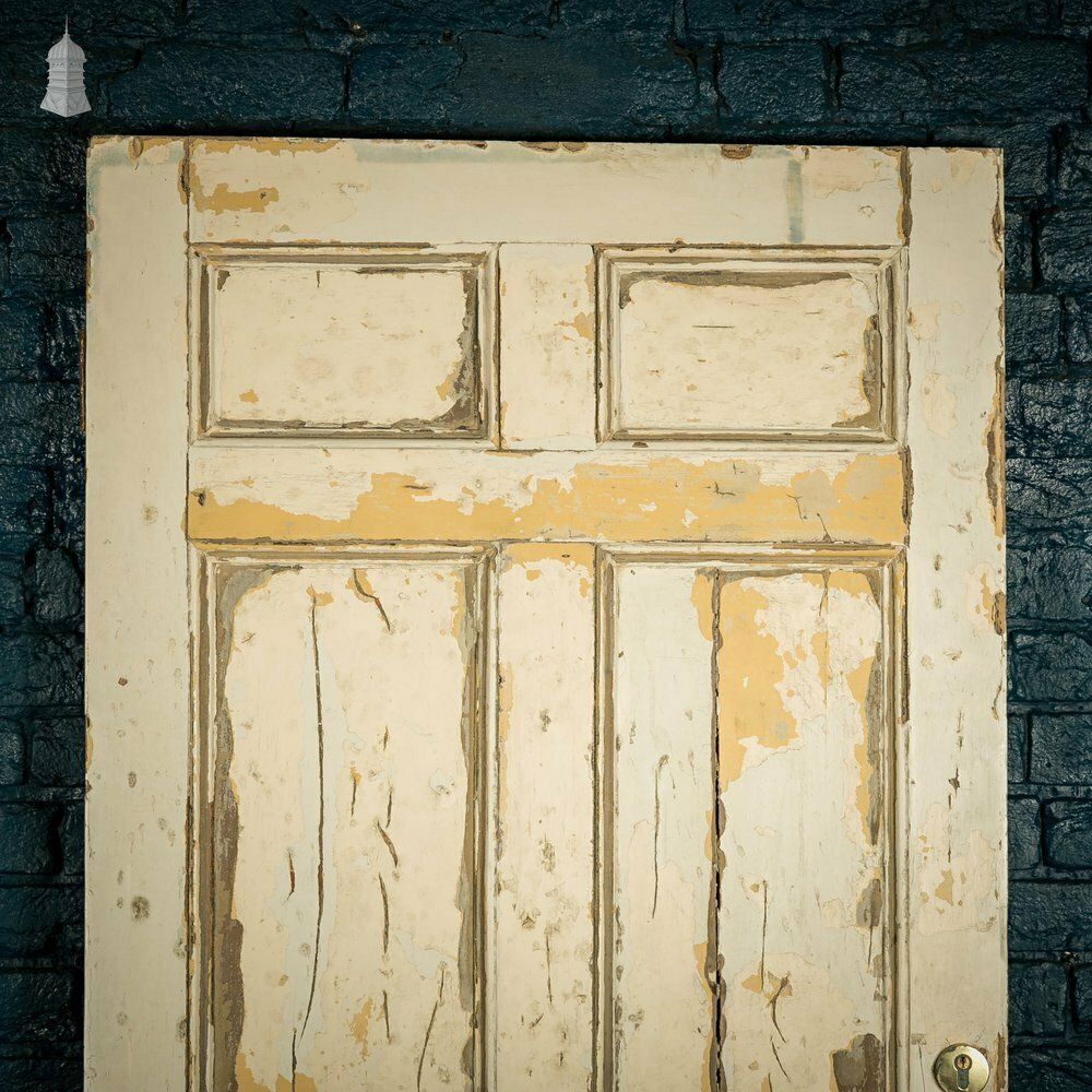 420.0 Pine Paneled Door, 6 Moulded Panel Distressed White Painted photo