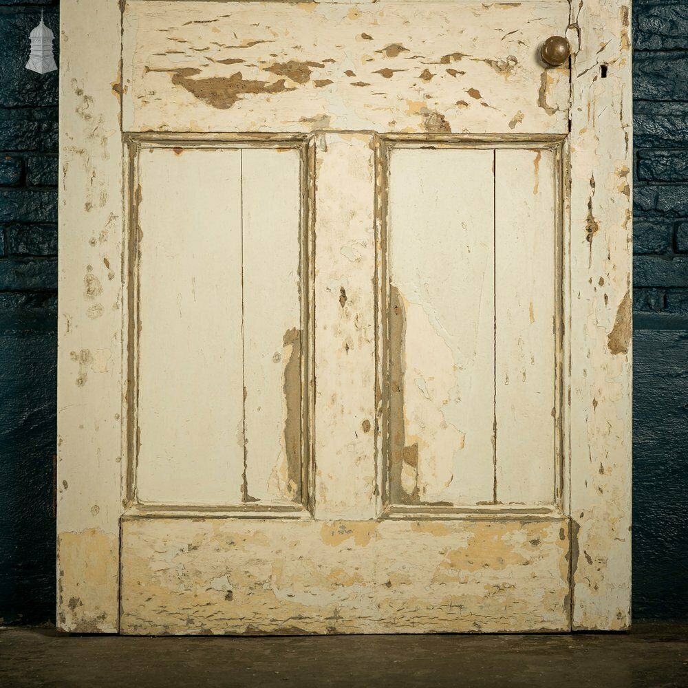 photo buy Pine Paneled Door, 6 Moulded Panel Distressed White Painted
