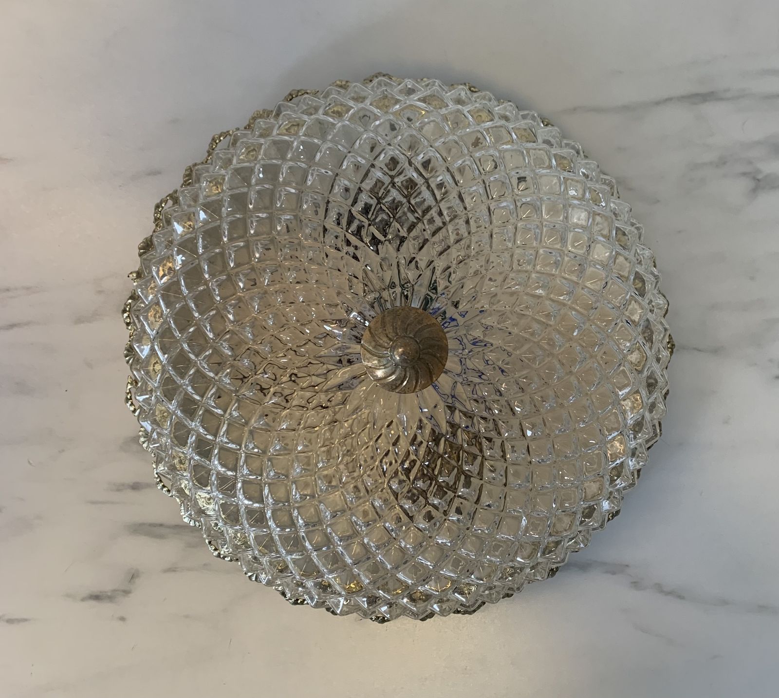 Pair Of 1980s Vintage High Quality Brass And Moulded Glass Ceiling Chandelier Lights photo 450.0
