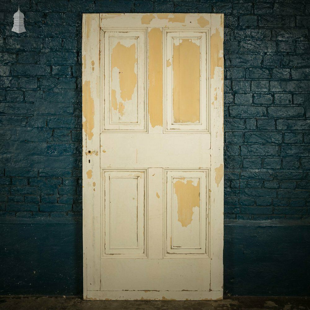 Pine Paneled Door, 4 Moulded Panel White Painted Pine