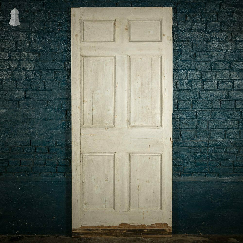 Pine Paneled Door, 6 Moulded Panel White Painted 20th C