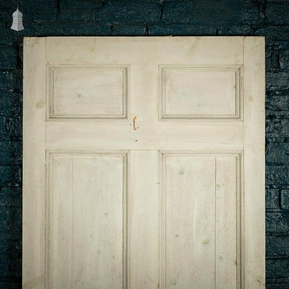 Home Fixtures Pine Paneled Door, 6 Moulded Panel White Painted 20th C photo