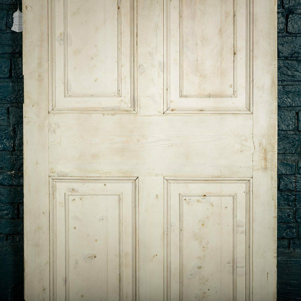 Pine Paneled Door, 6 Moulded Panel White Painted 20th C Missing Moulding photo for sale