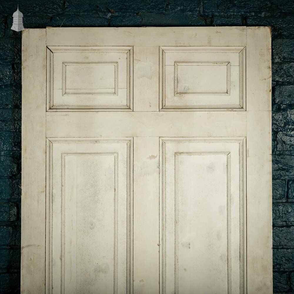 Home Fixtures Pine Paneled Door, 6 Moulded Panel White Painted 20th C Missing Moulding photo