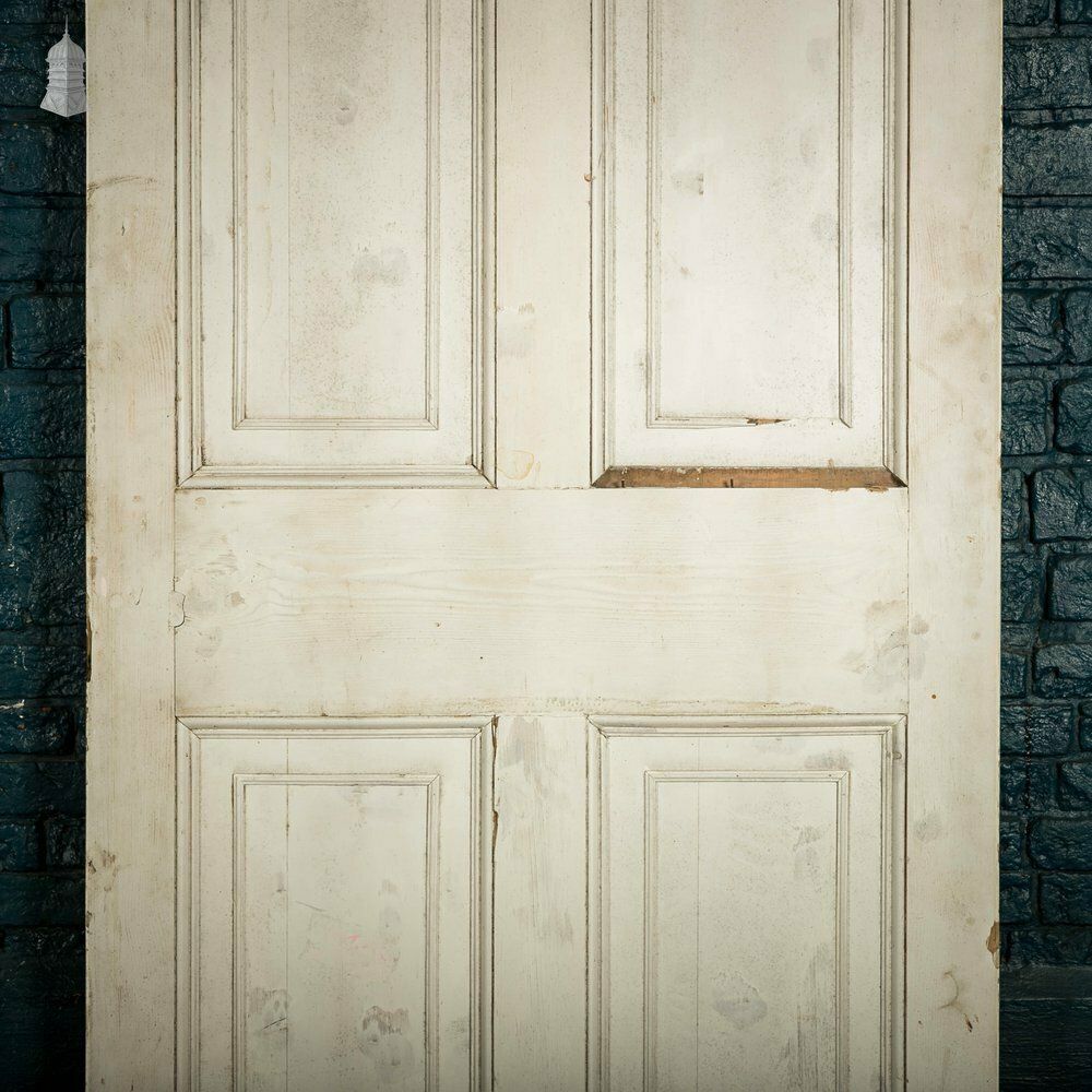 240.0 Pine Paneled Door, 6 Moulded Panel White Painted 20th C Missing Moulding photo