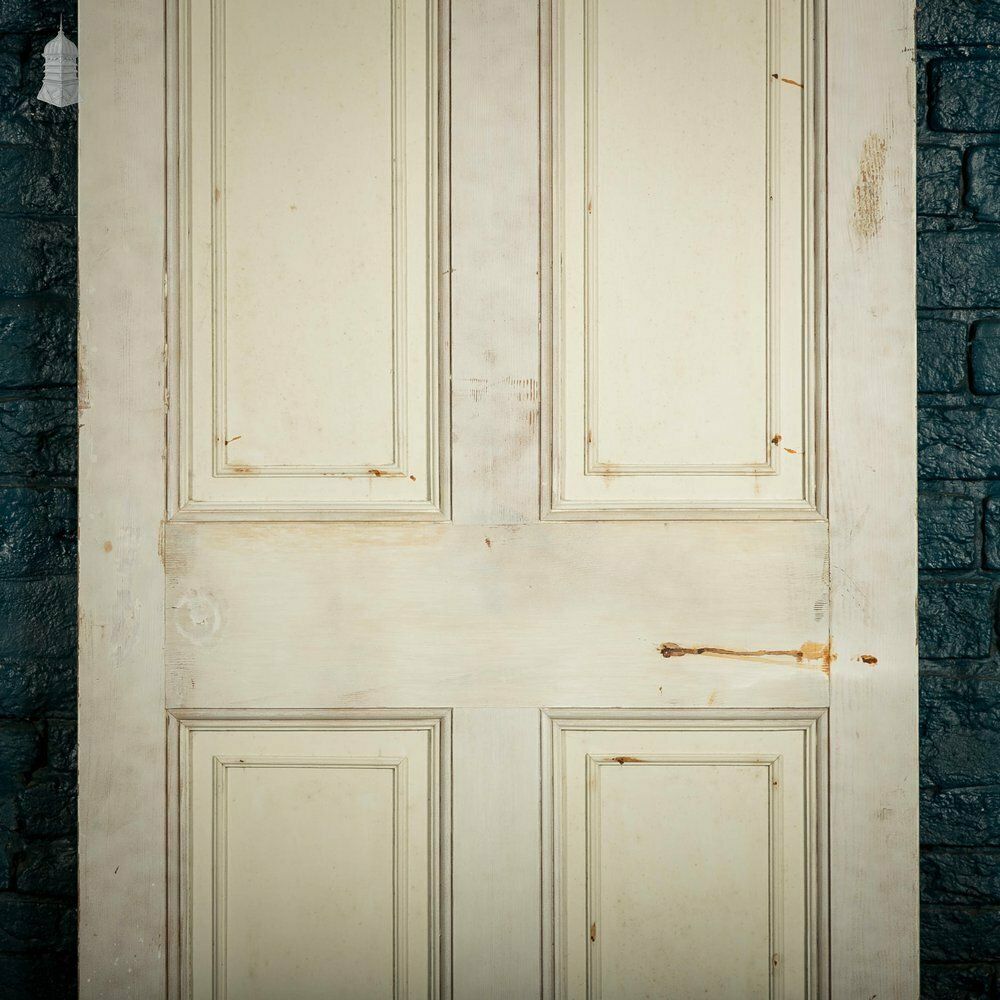 Pine Paneled Door, 6 Moulded Panel White Painted 20th C Missing Moulding photo Home Fixtures