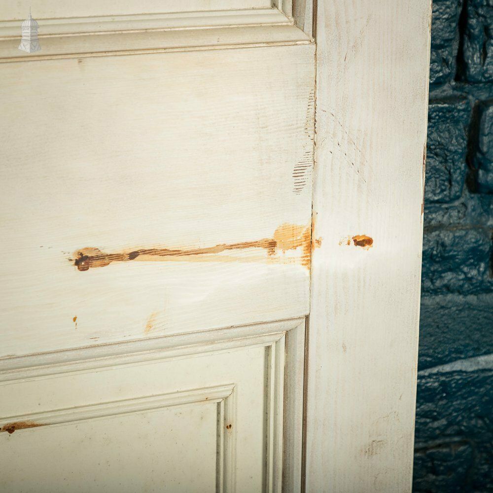 photo furniture Pine Paneled Door, 6 Moulded Panel White Painted 20th C Missing Moulding