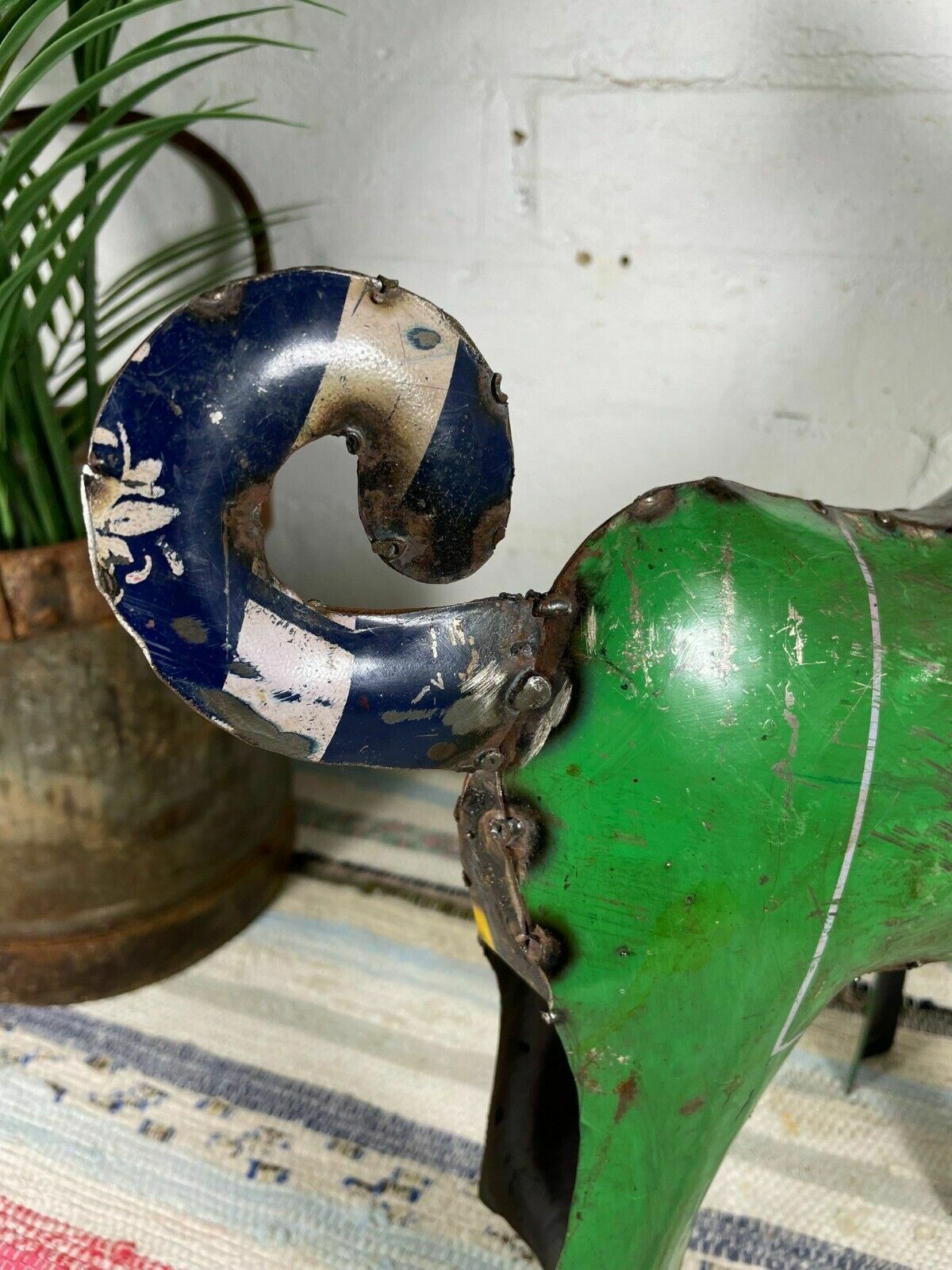 Hand Made Reclaimed Recycled Metal Oil Drum Paint Tin Dog Sculpture Garden photo buy