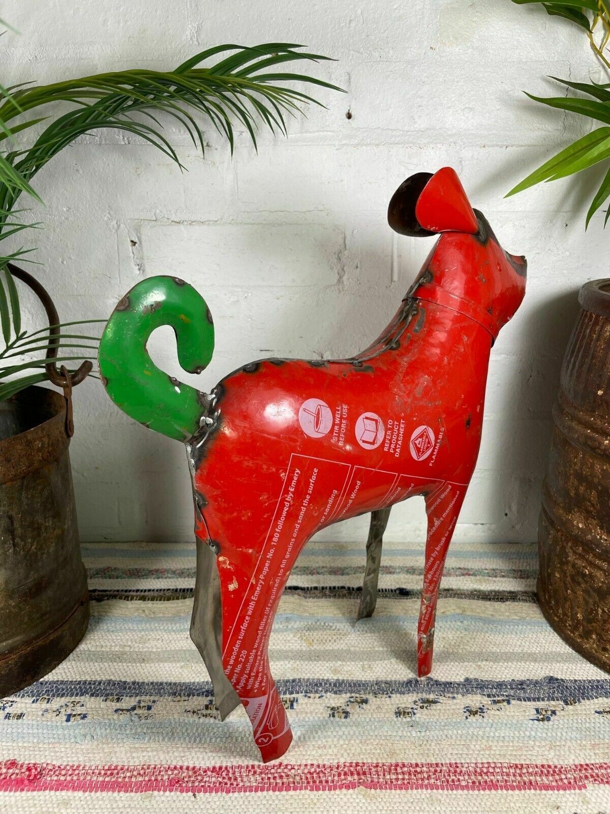 Hand Made Reclaimed Recycled Metal Oil Drum Paint Tin Dog Sculpture Garden photo vinterior
