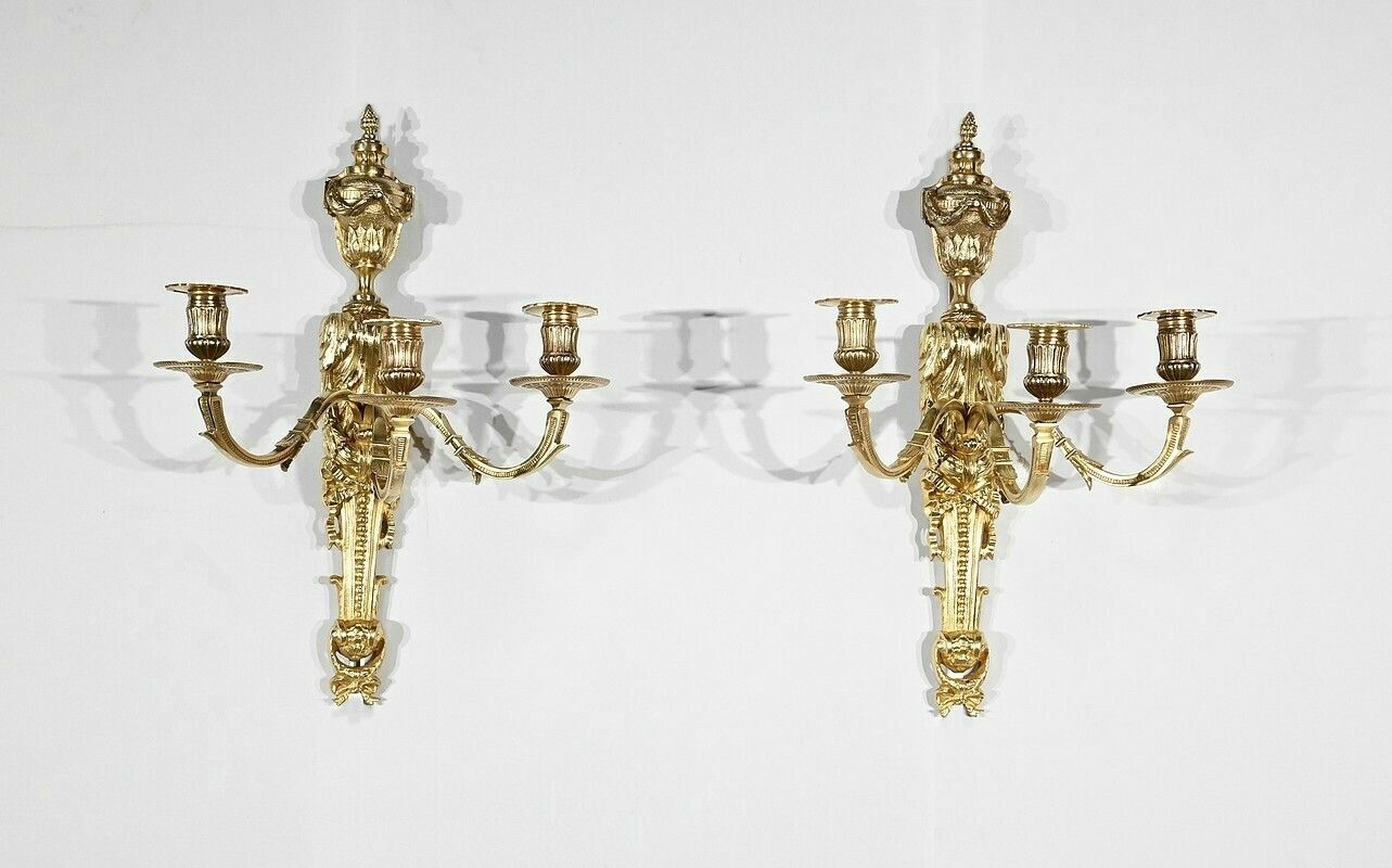 Pair Of Gilt Bronze Sconces, Louis XVI Style – Mid 19th Century