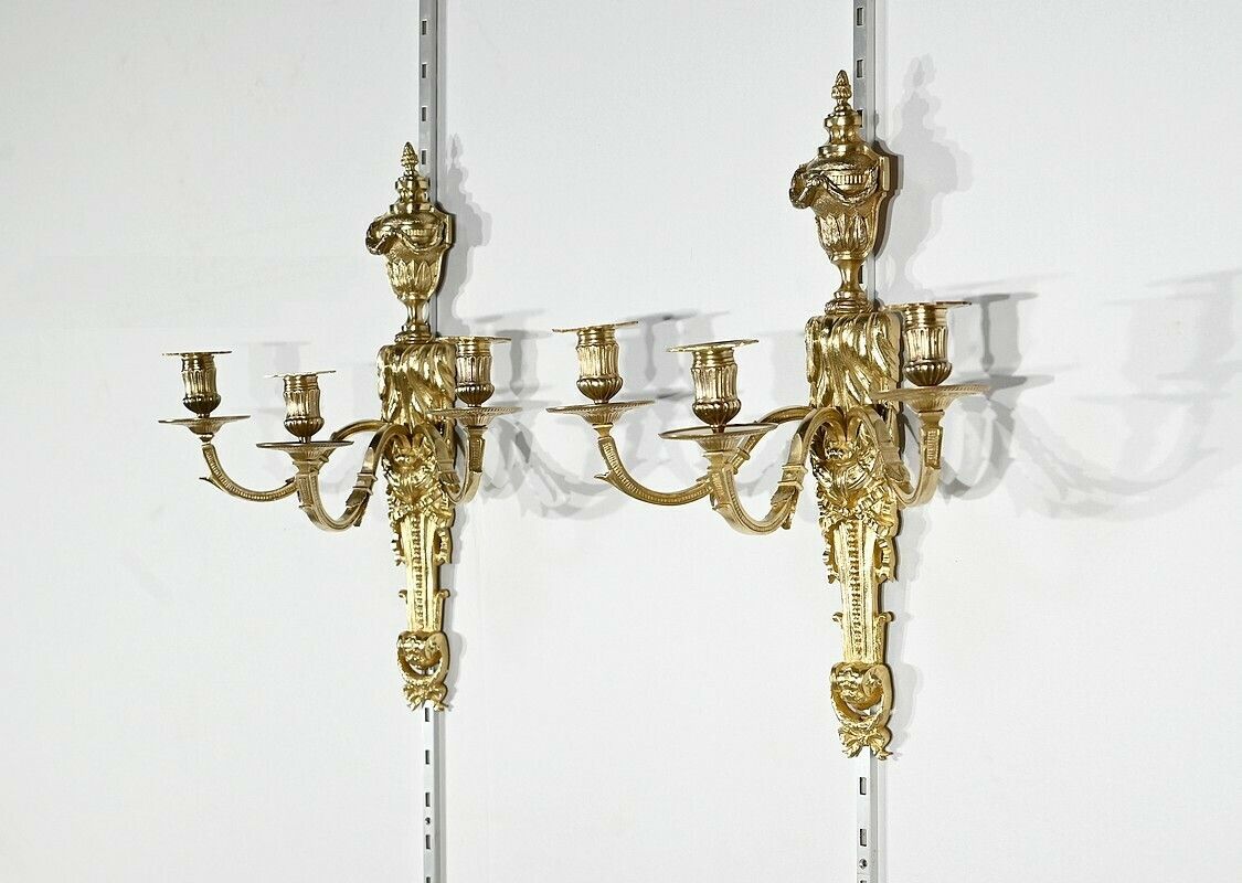 Pair Of Gilt Bronze Sconces, Louis XVI Style – Mid 19th Century photo furniture