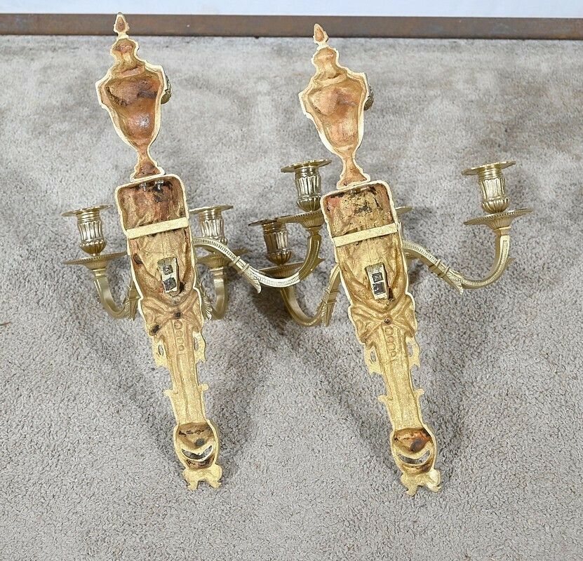 photo for sale Pair Of Gilt Bronze Sconces, Louis XVI Style – Mid 19th Century