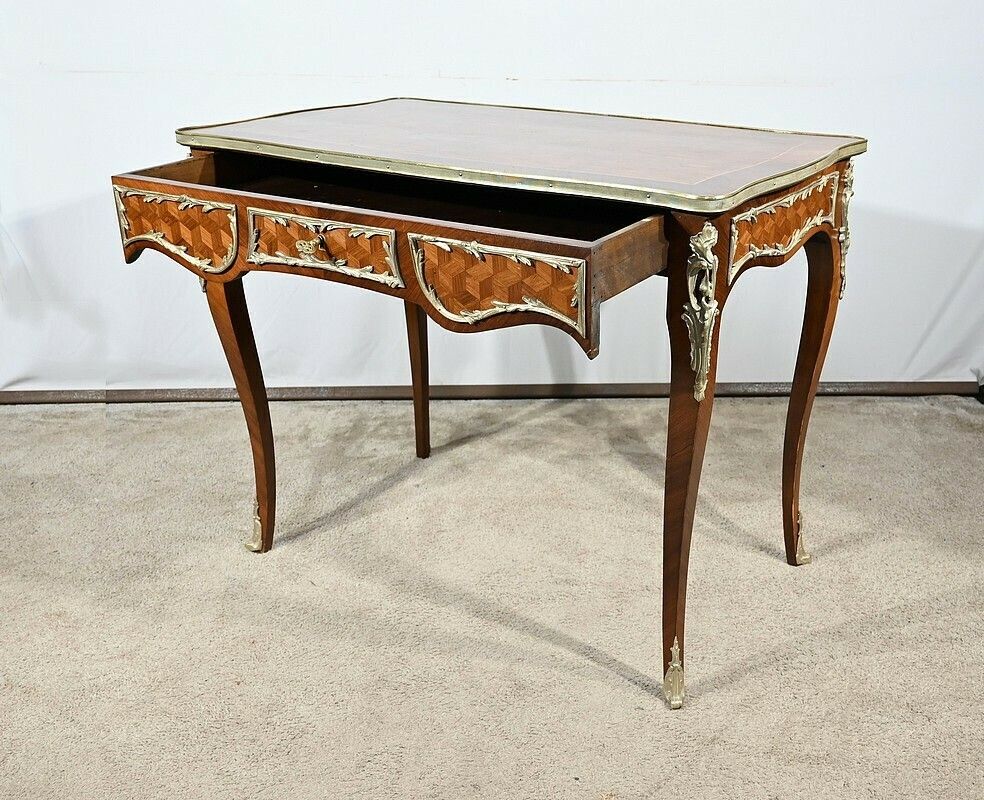 Rosewood And Marquetry Desk Table, Louis XV Style – Early 20th Century photo for sale
