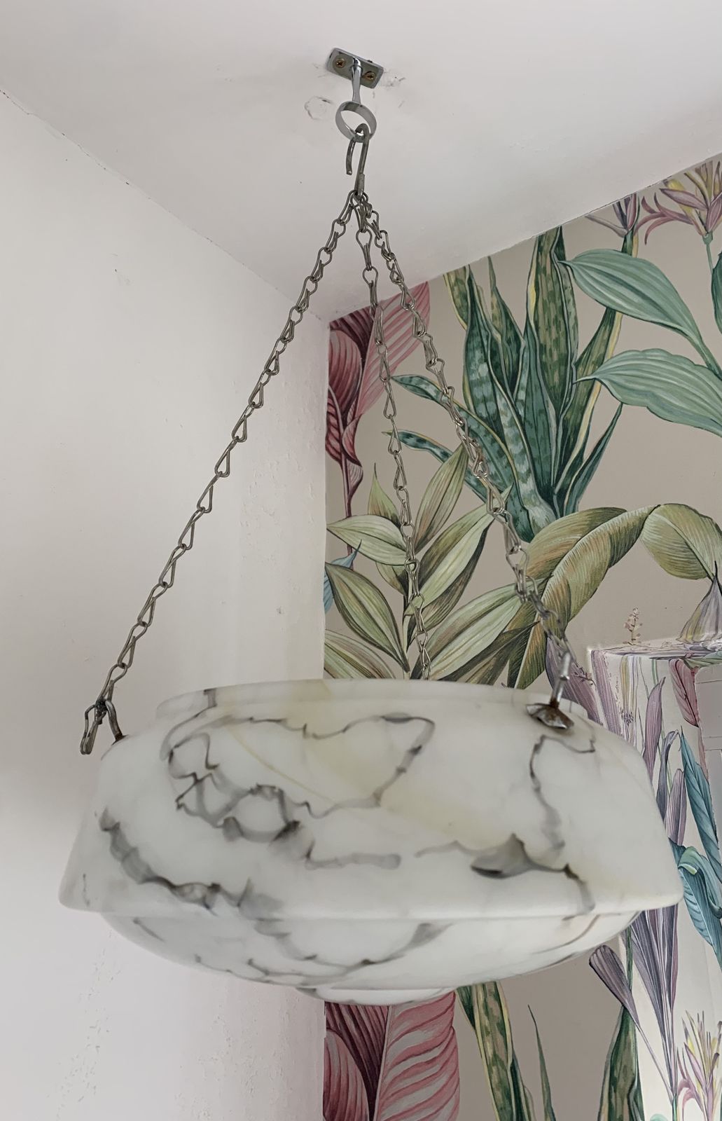 Gorgeous White And Gray, Marble Effect Coloured Glass, Art Deco Style Light Bowl/Shade. photo for sale