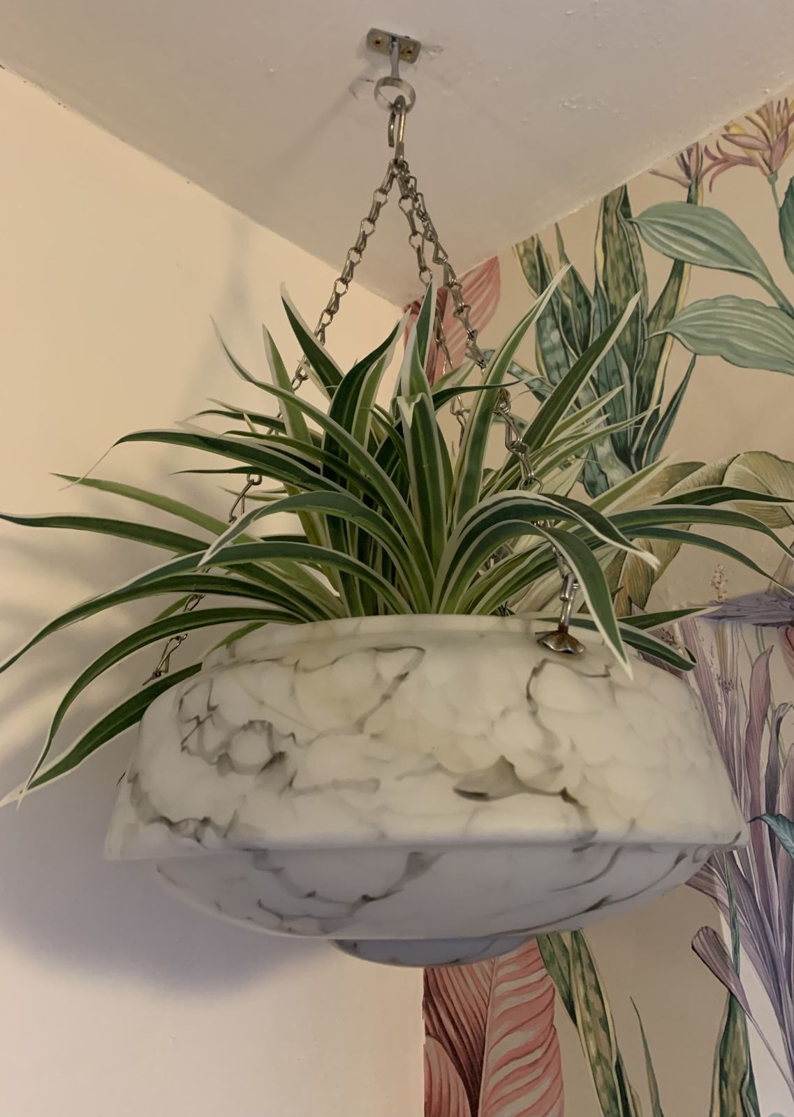 Gorgeous White And Gray, Marble Effect Coloured Glass, Art Deco Style Light Bowl/Shade. photo vintage