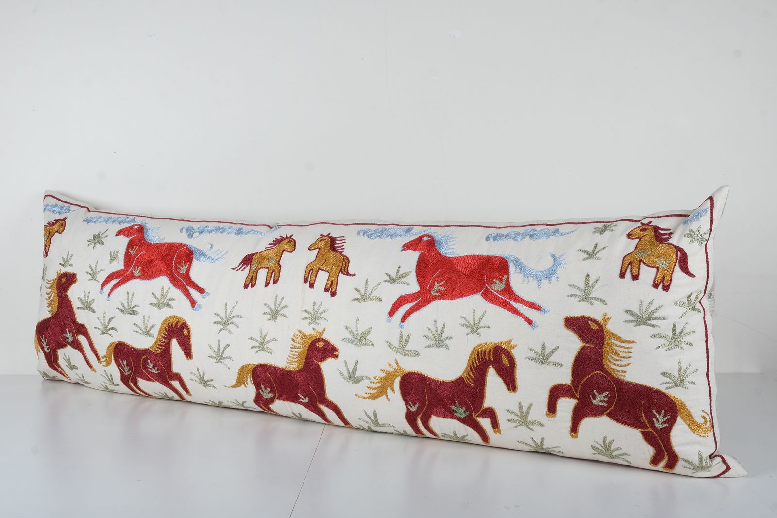 Tashkent Suzani Animal Pictorial Bedding Pillow Case Made From A 19th Century Suzani, Horse Motif Cushion Cover photo furniture