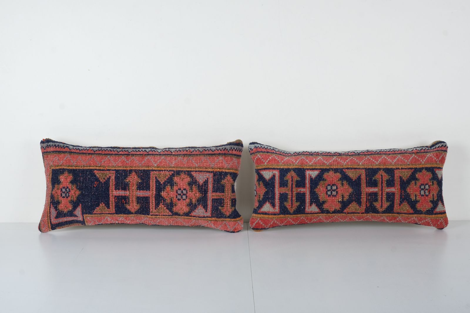 Set Of Two Anatolian Carpet Pillow, Matching Burnt Orange Lumbar  Cover