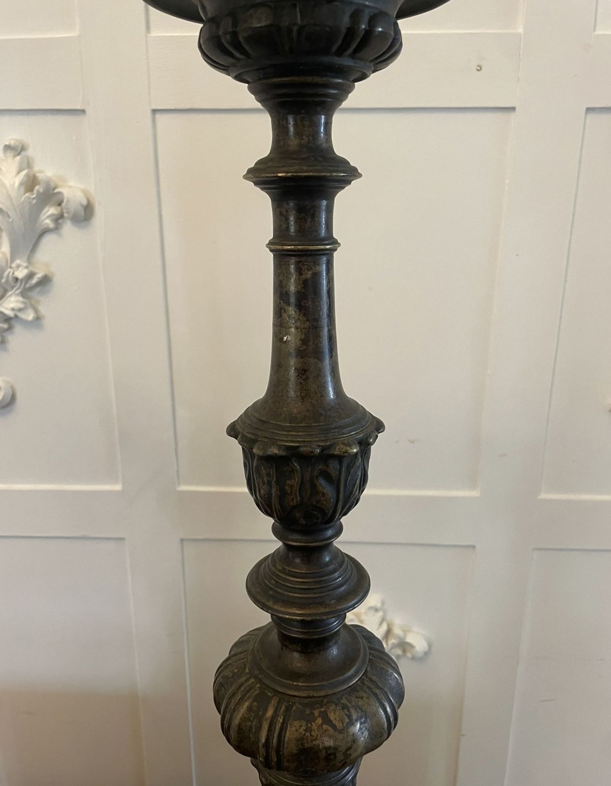Unusual Pair Of Large Antique Ornate Brass Pricket Candlesticks photo furniture