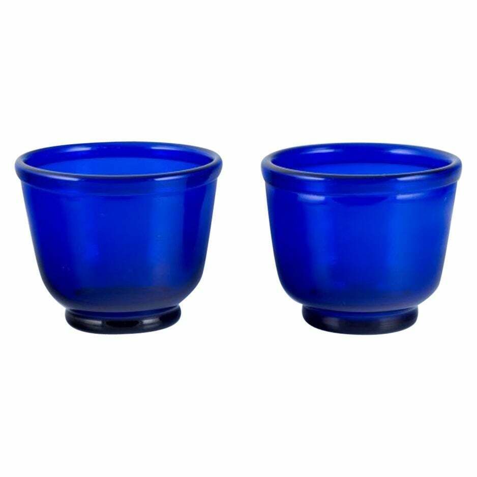 Pair Of Danish Art Glass Vases In Dark Blue Glass 1930/40s.