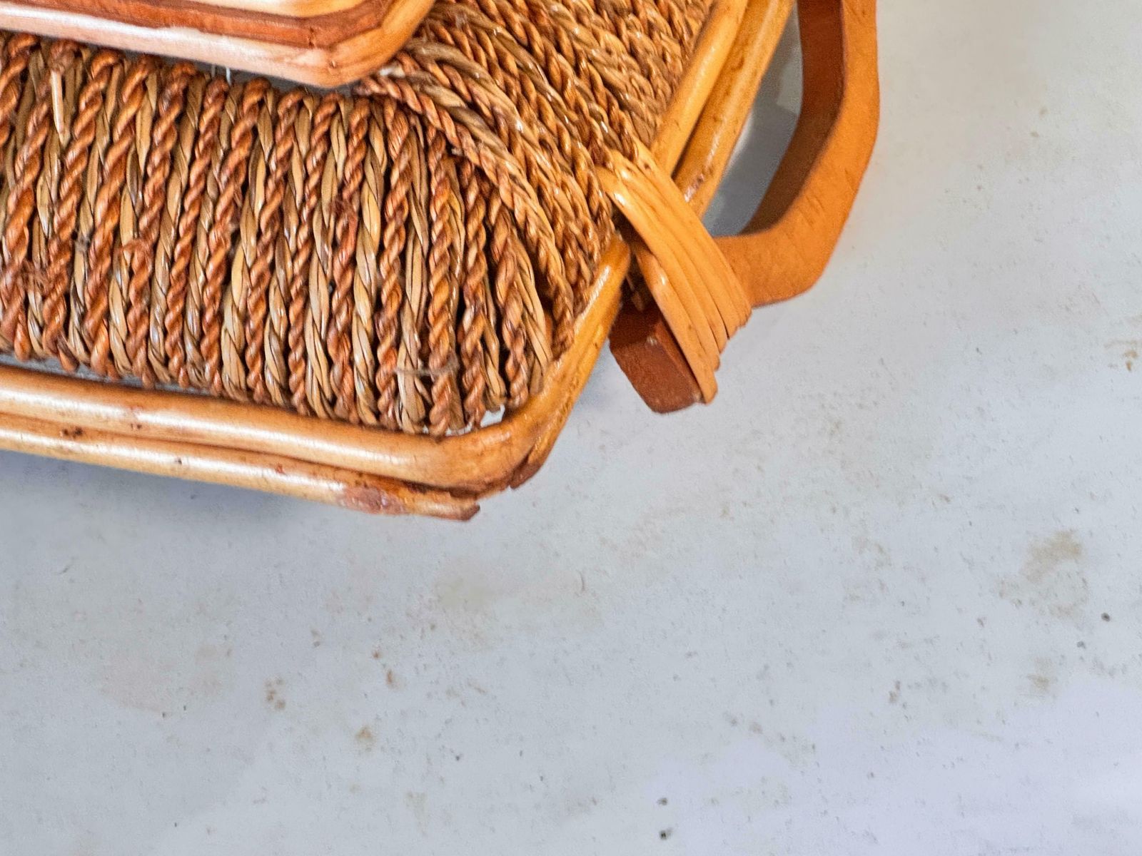 Rattan And Rope Italian Basket Bowl Centerpiece, 1970s Crespi Style photo for sale