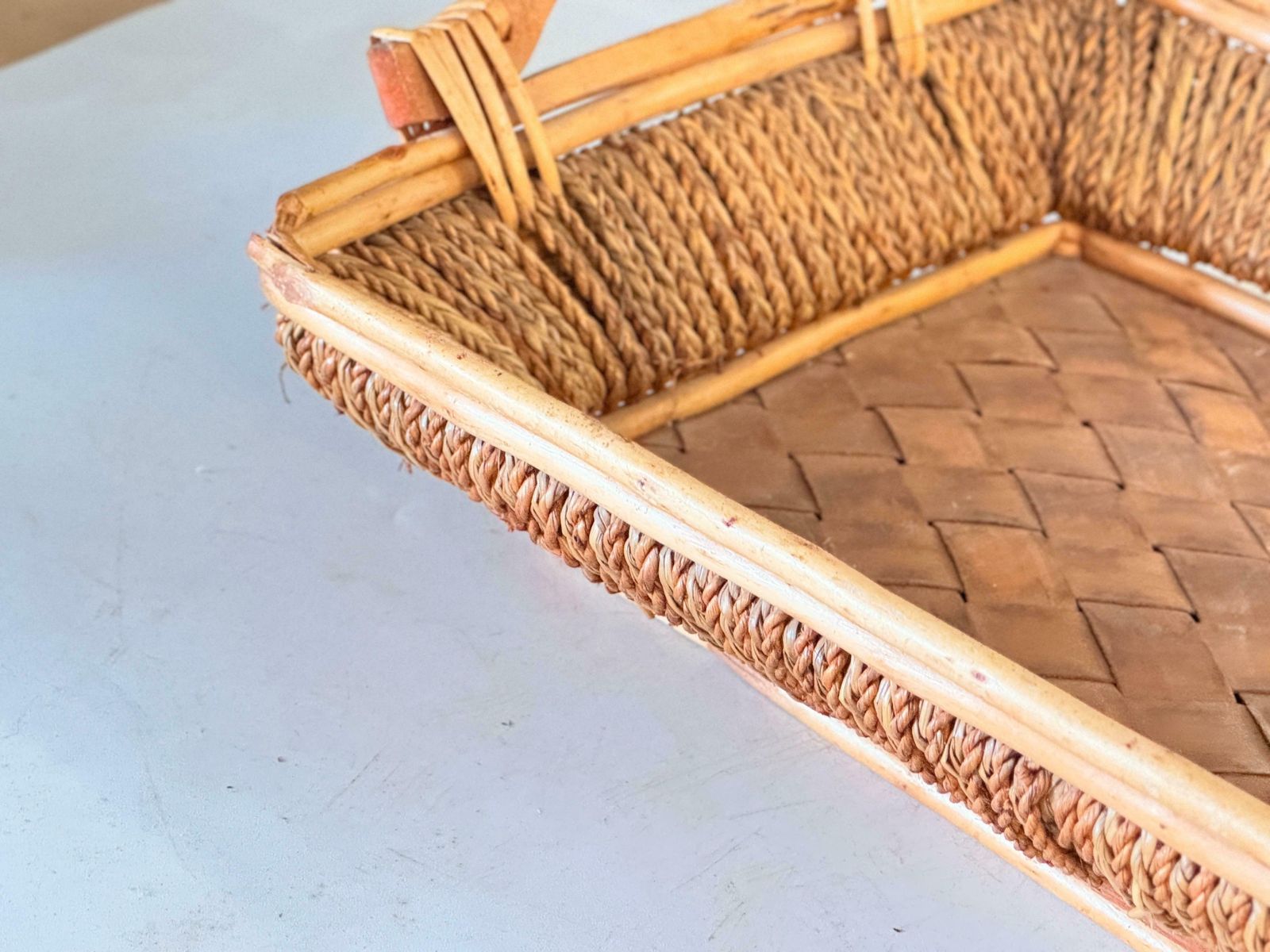 Rattan And Rope Italian Basket Bowl Centerpiece, 1970s Crespi Style photo buy